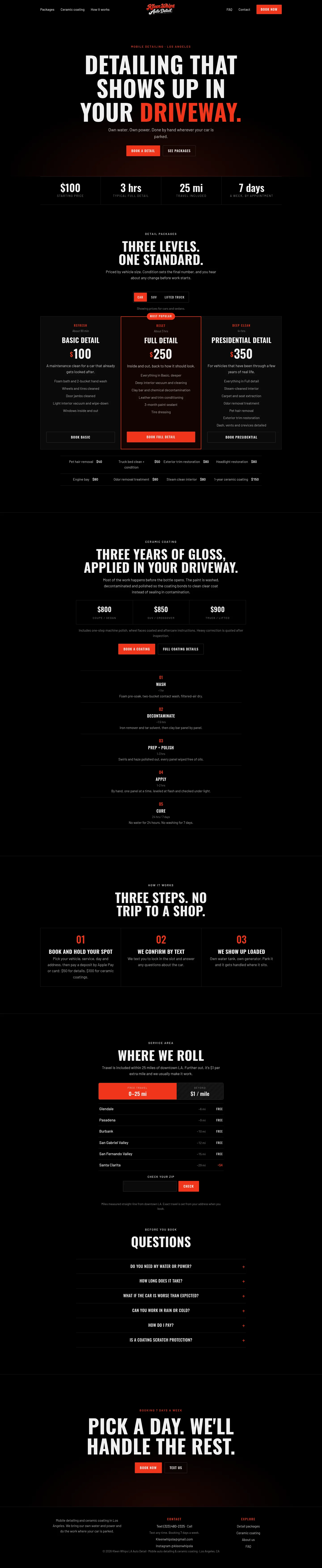 Kleen Whips LA homepage, designed and built by CTRLROOMWW